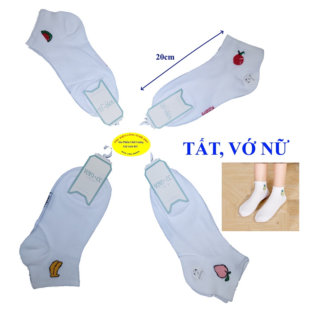TẤT VỚ NỮ Loại cổ ngắn In hình trái cây trên cổ vớ Thương hiệu YOYO.CC Chất liệu thun cotton Êm ái, Thoáng mát, Co giãn
