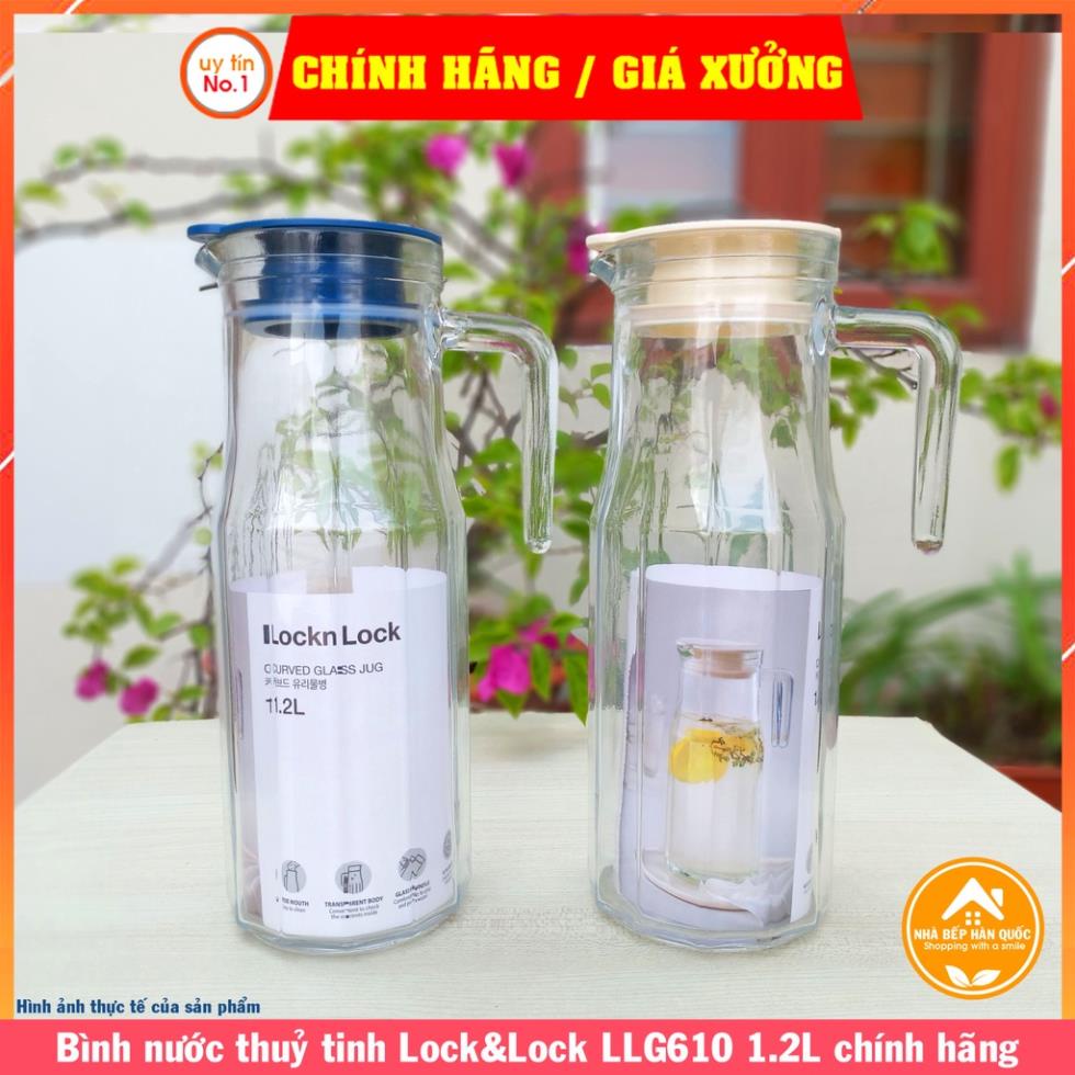 Bình nước thuỷ tinh Lock&Lock chính hãng LLG610 1.2L màu xanh Navy & Trắng [Chính hãng LocknLock]