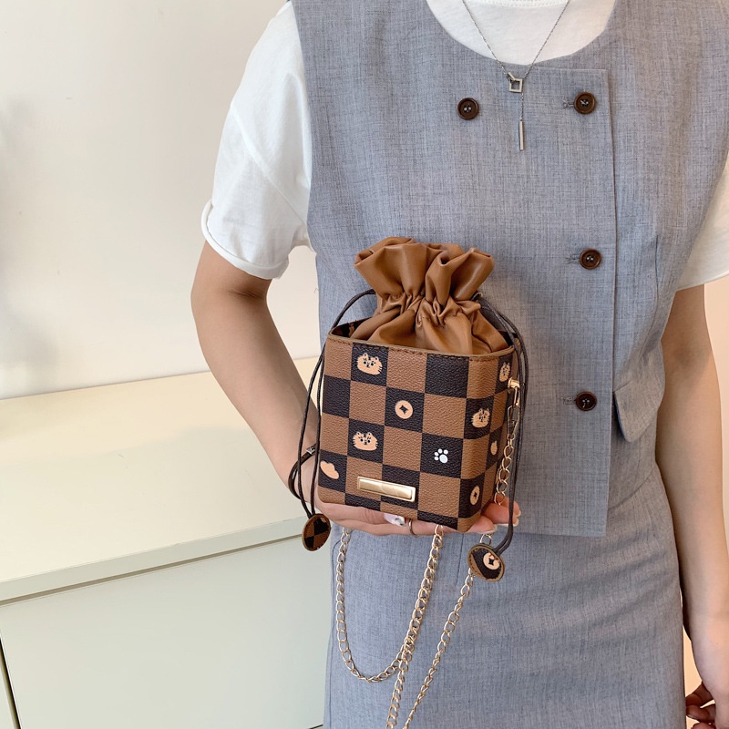 Túi rút dây IELGY mini họa tiết kẻ ô dành cho nữ