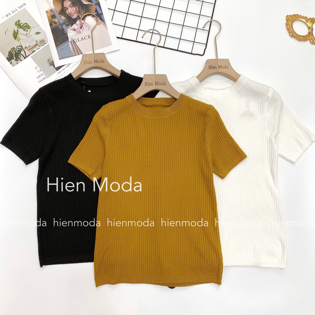 Áo len gân trơn cổ tròn , Áo len tăm ngắn tay kiểu Hàn Quốc | BigBuy360 - bigbuy360.vn