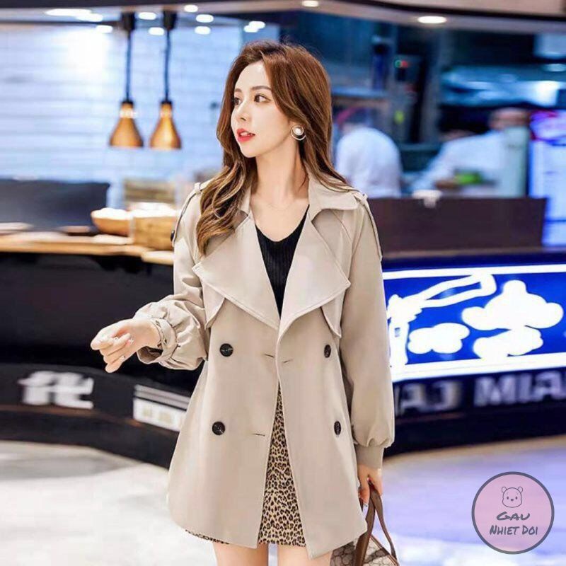 Áo Măng Tô Kaki Nữ Áo Choàng Nữ Dây Đai Buộc Nơ Thời Trang Hàn Quốc Hai Màu Xanh/Be Kèm Ảnh Thật