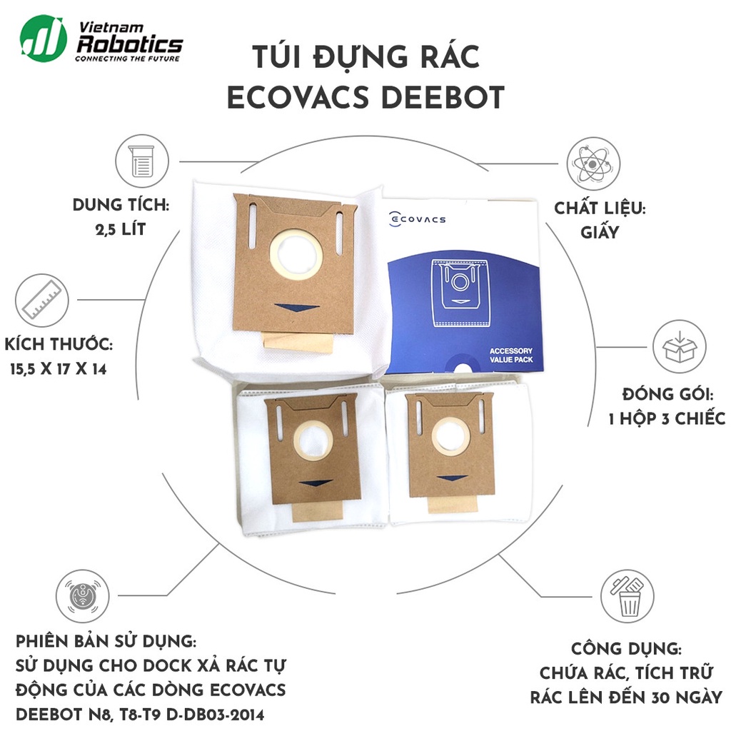 Túi đựng rác dành cho Dock sạc xả rác tự động Ecovacs - Phiên bản quốc tế - Hàng chính hãng