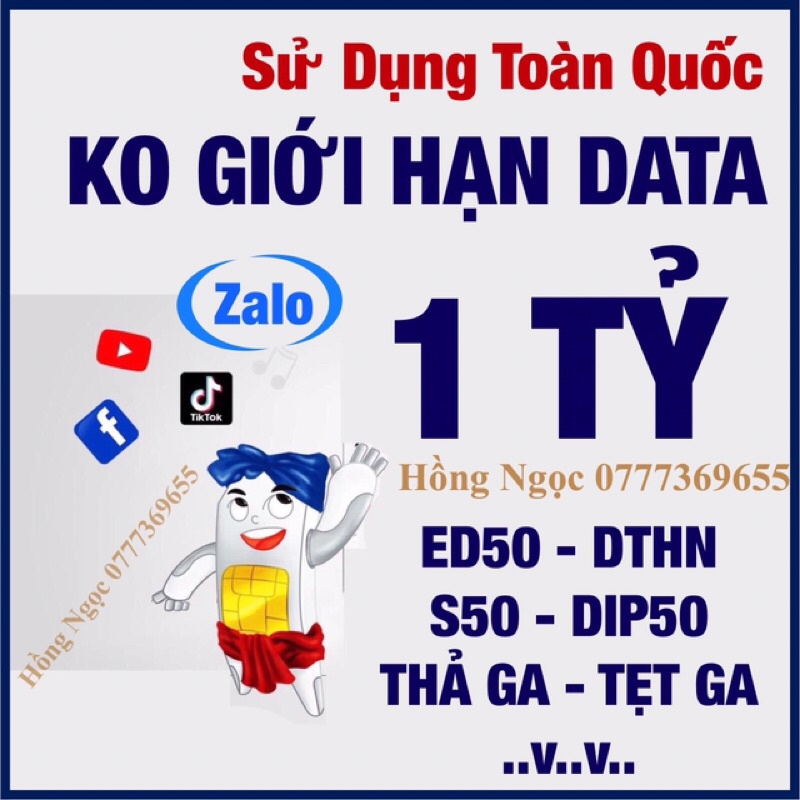 SIM MAX KO GIỚI HẠN - ED50 - DTHN - S50 - DIP50 - THAGA -  Mobifone Chính Hãng Ưu đãi Khủng