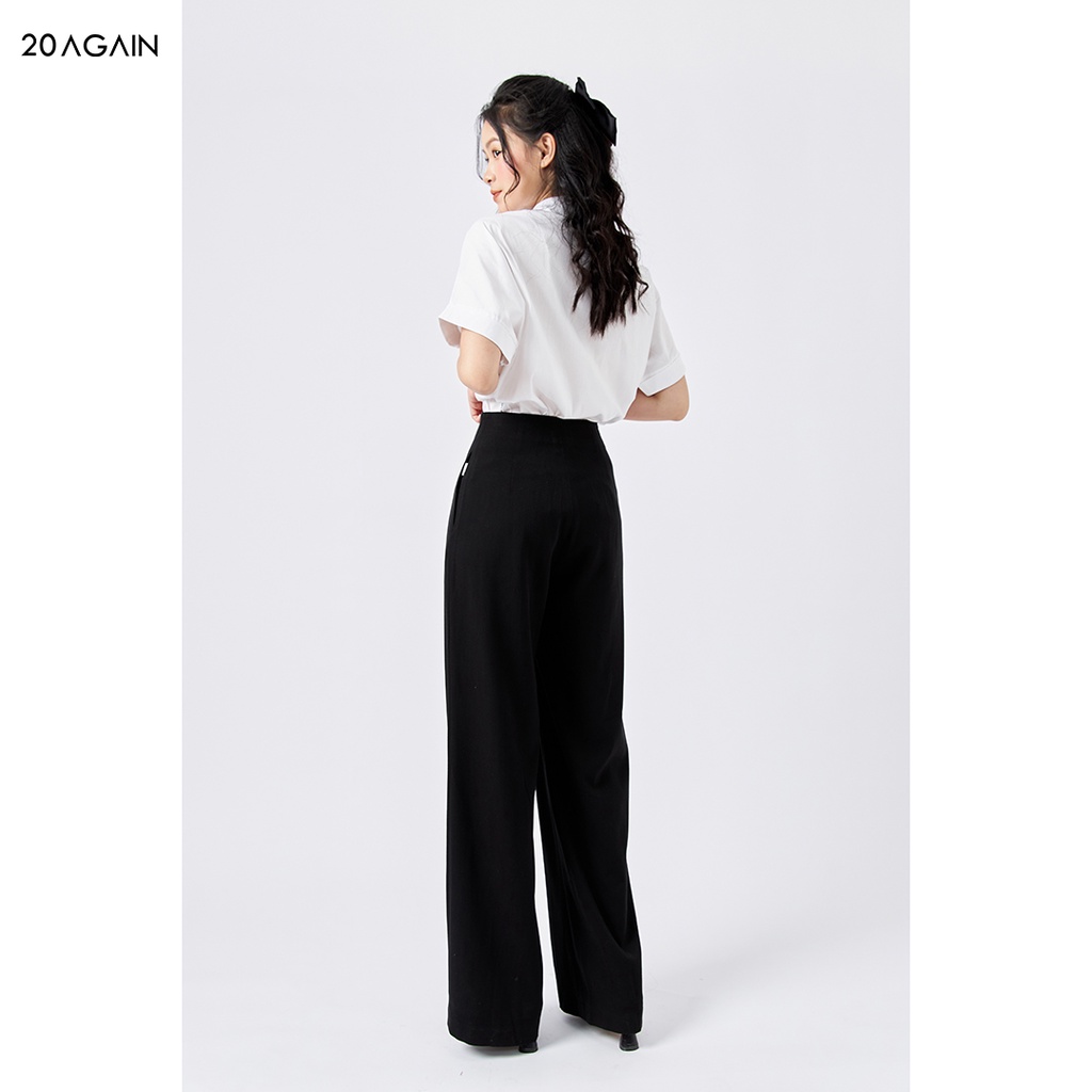 Áo sơ mi nữ công sở 20AGAIN áo sơ mi ngắn tay form rộng chất liệu thô mềm ASW1133