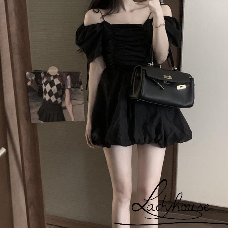 Đầm Chữ A Hai Dây Tay Ngắn Màu Trơn Thời Trang Mùa Hè Cho Nữ