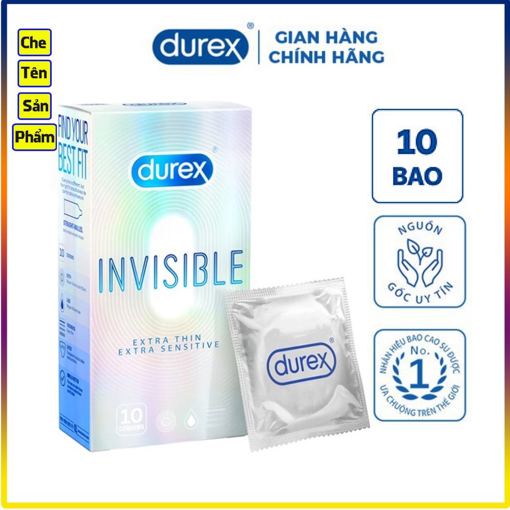 Bao cao su siêu mỏng Durex Invisible Extra Thin Extra Sensitive 10 bao. Bao Durex siêu mỏng, nhiều gel