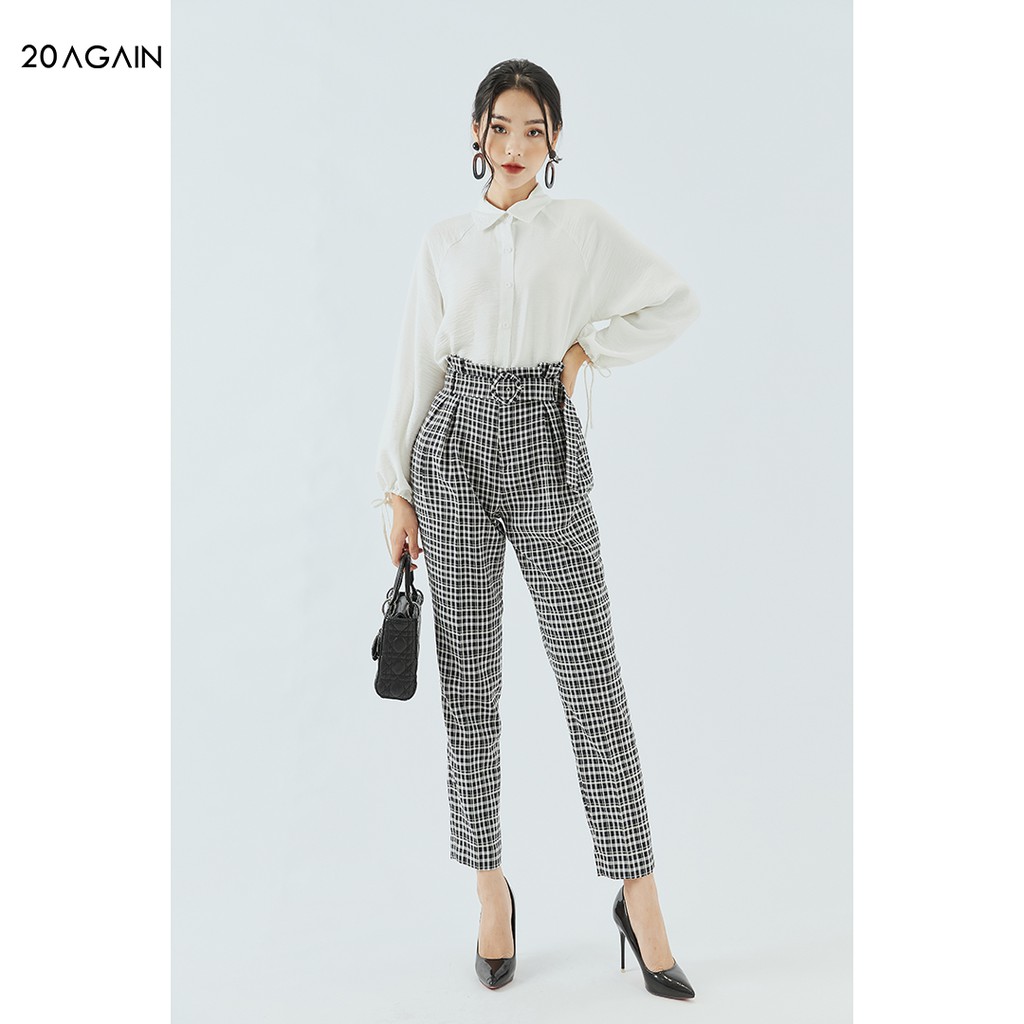 [Mã WABR20A30 giảm 10% đơn 99K] Áo sơ mi nữ dài tay cổ đức 20AGAIN tay bồng buộc dây thiết kế công sở ASA1671