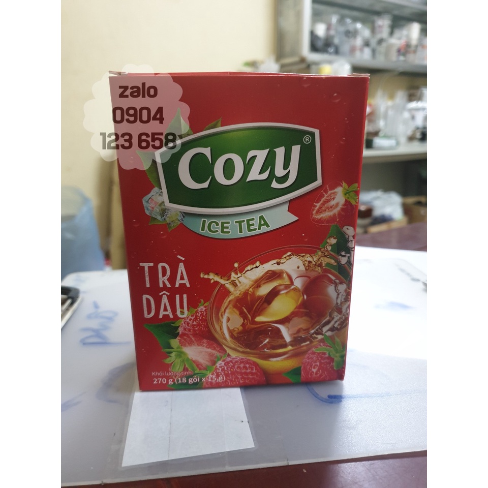 Trà cozy Dâu hòa tan hộp 18 tép, pha trà dâu cực ngon