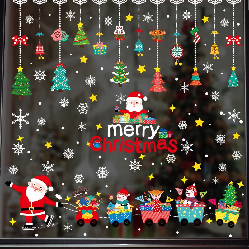 Decal trang trí Noel Hít Tĩnh Điện - Combo Rèm và Đoàn tàu Noel