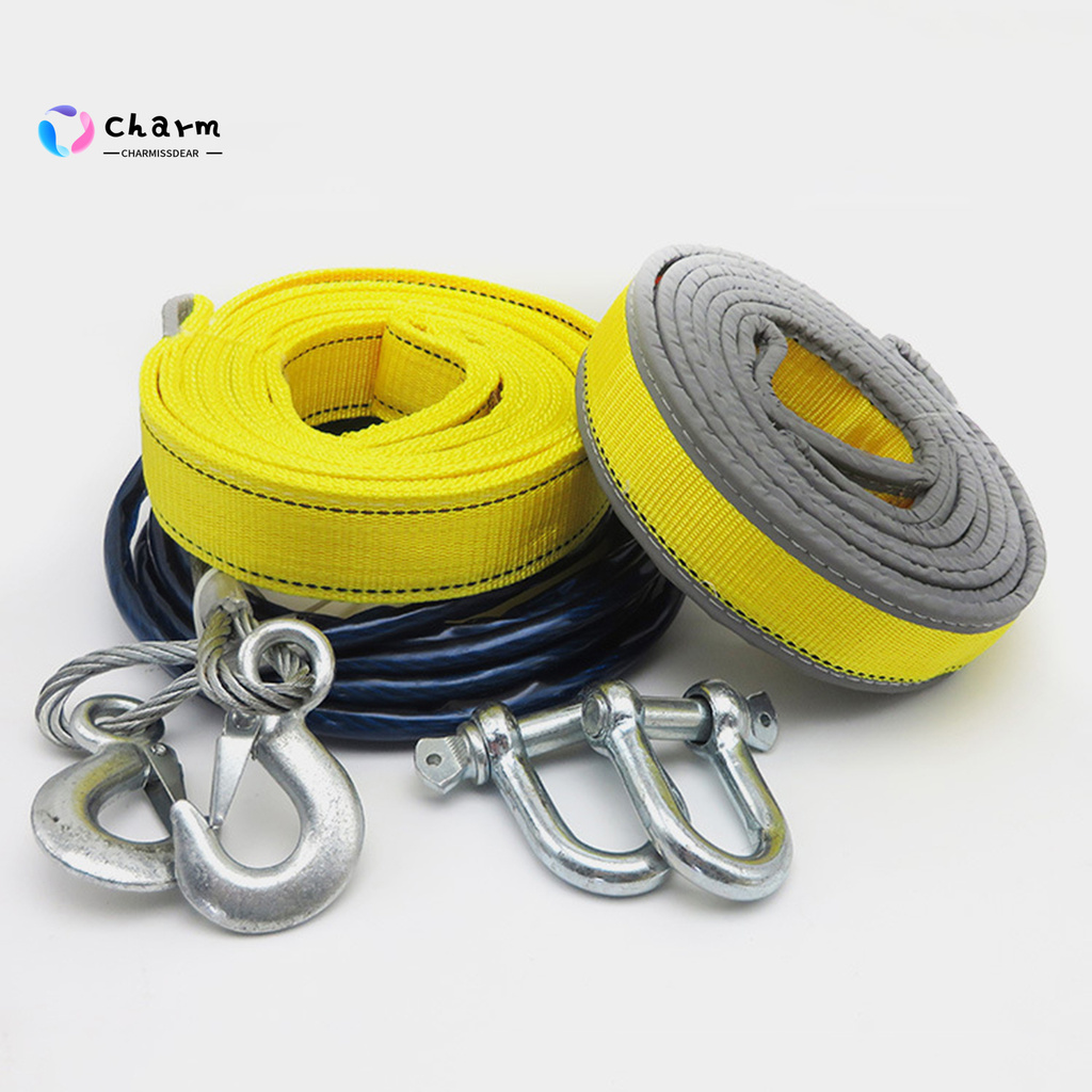 [CHS] COD 3Pcs/Set 4m Tow Strap with U-shaped Hooks Reflective Design Yellow Multifunctional Car Haul Rope for Outdoor