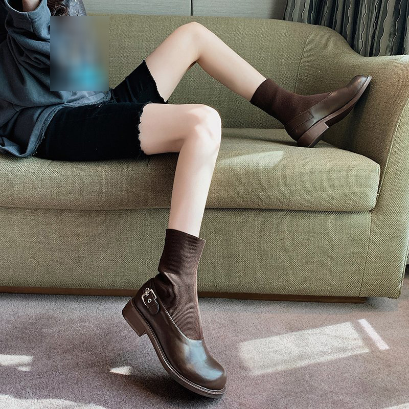 Bốt Nữ Giày Cao Gót Đế Thấp, Boots Thời Trang Căng