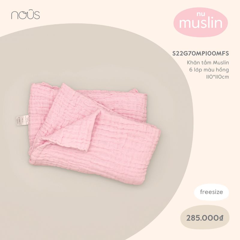Phụ Kiện Khăn 6 Lớp Đa Năng Cho Bé Nous - Chất Liệu Nu Muslin Mềm Mại Kích Thước 110x 110cm