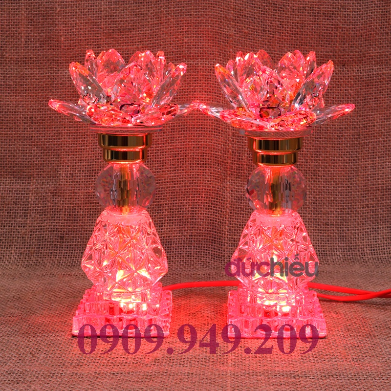 Đèn thờ cúng hoa sen pha lê cao 23cm 7 màu 7 chế độ 027 – Đức Hiếu Shop