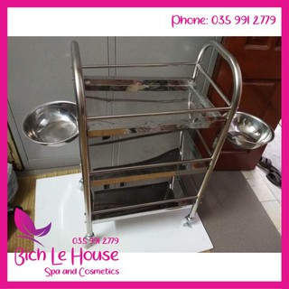 Xe đẩy đồ inox - kèm 2 bát -xe đẩy đồ cho spa giá rẻ - Spa Bích Lê House