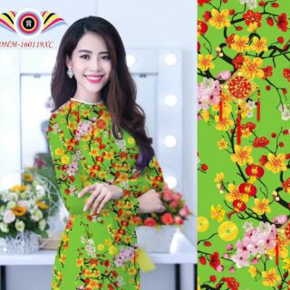 (KÈM HÌNH THẬT)Áo Dài Tết Xuân In 3D Vải Lụa Nhật