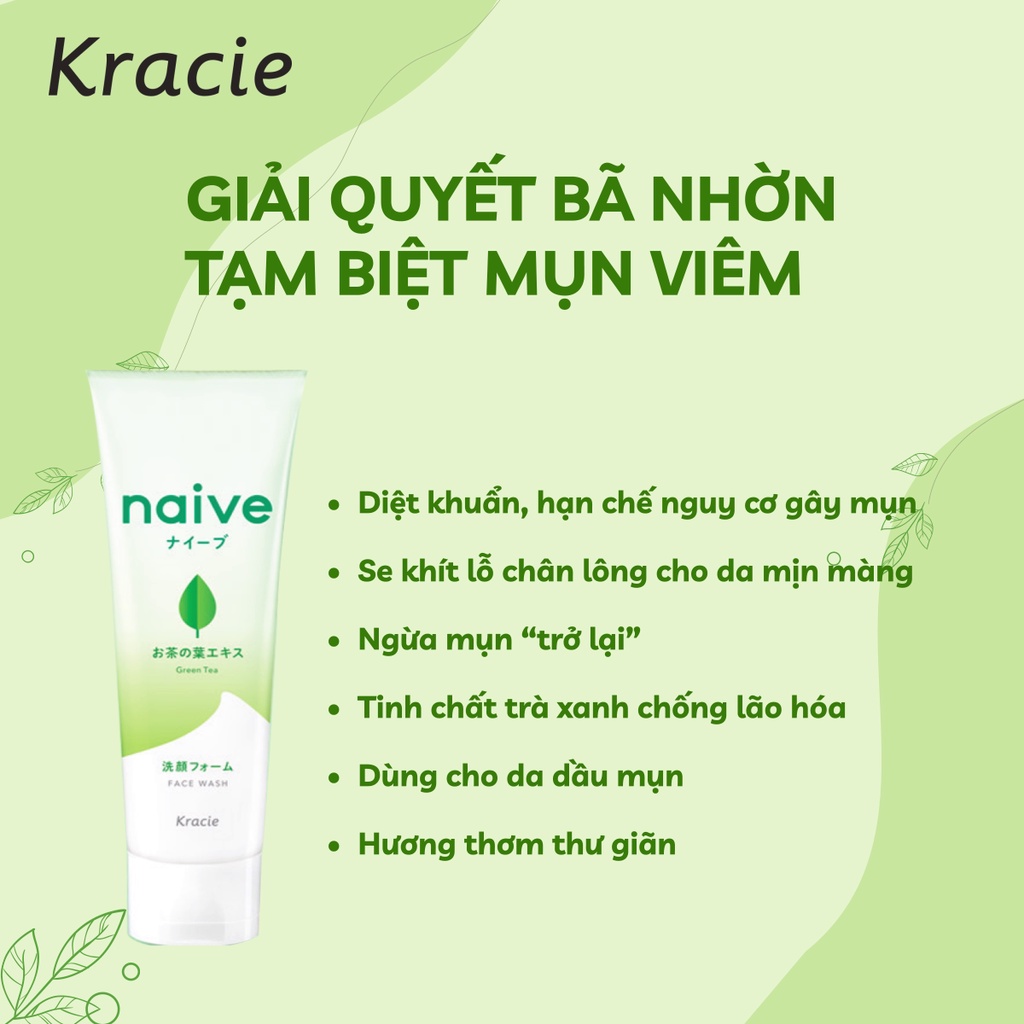 [ Mới ] Sữa Rửa Mặt Trà Xanh / Lô Hội / Đào / Chanh Naïve 130g chính hãng