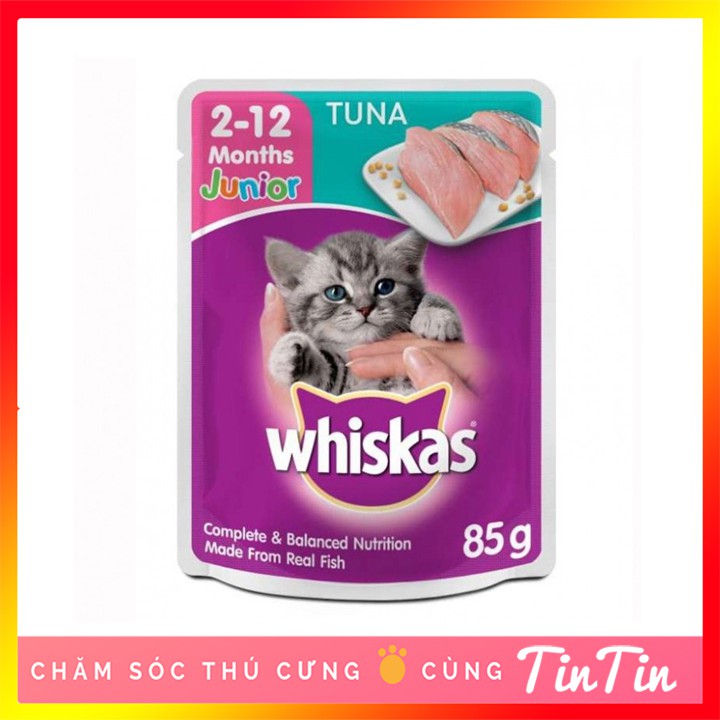 Hộp 24 Gói Pate Whiskas Junior Cho Mèo Con Vị Cá Ngừ Túi 85g
