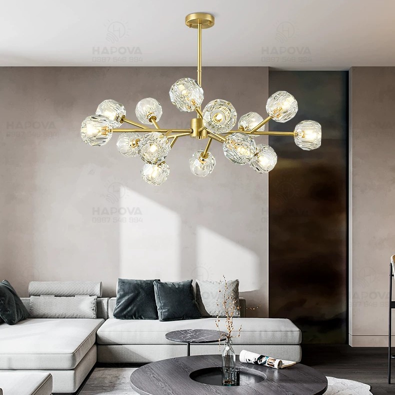 Đèn trần phòng khách, đèn treo trần HAPOVA ROCKY 0087 + Kèm 15 Bóng G9