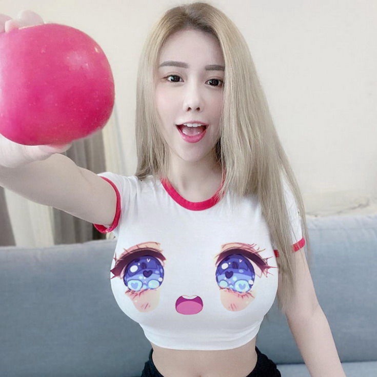 Áo Croptop Tay Ngắn Dáng Ôm In Hình Đôi Mắt To Gợi Cảm Cho Nữ