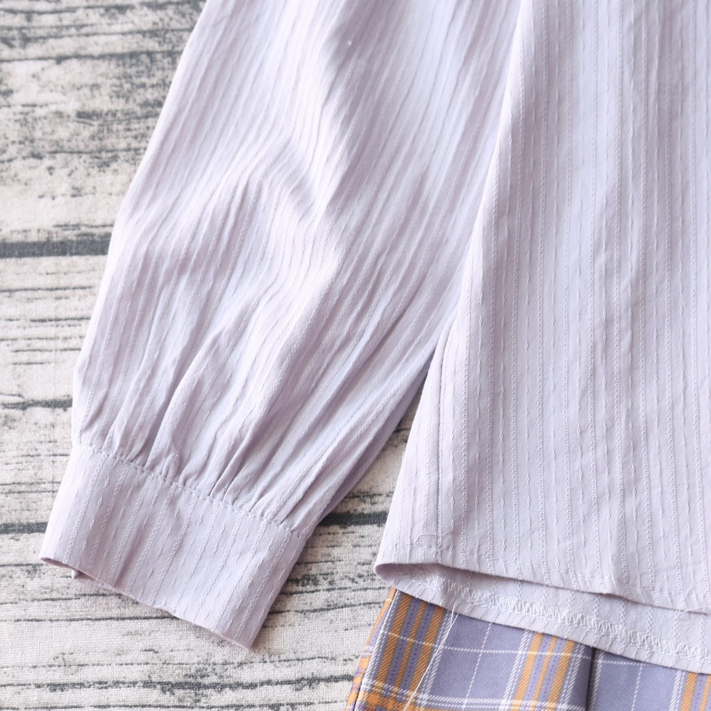 ÁO SƠ MI CỔ V PHỐI REN TAY BỒNG