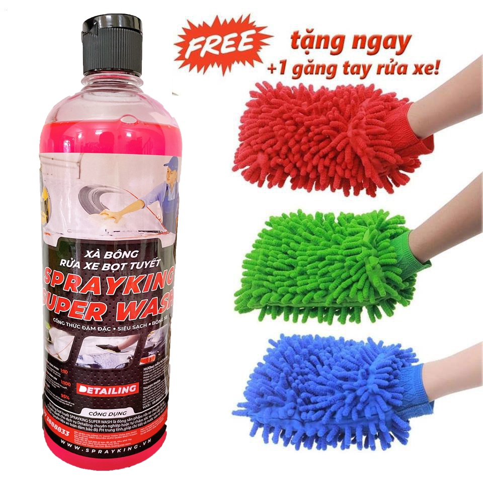 [Kèm găng tay] Nước rửa xe , xà bông rửa xe Sprayking Super Wash 1L - rửa xe không chạm siêu bóng