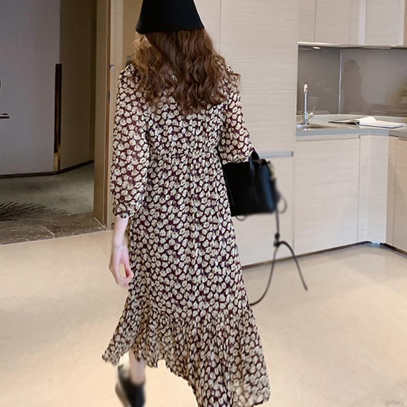 Đầm Dài Tay Họa Tiết Hoa Xinh Xắn Thời Trang Theo Phong Cách Pháp Dành Cho Nữ