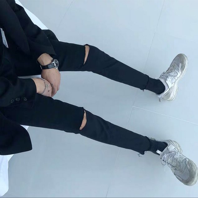 [ Nhìn Là Mê ]  Quần Jean Nam Rách Gối Màu Đen Vải Co Giãn, Không Phai Màu Dáng Skinny Phong Cách Hàn Quốc -T03 | BigBuy360 - bigbuy360.vn