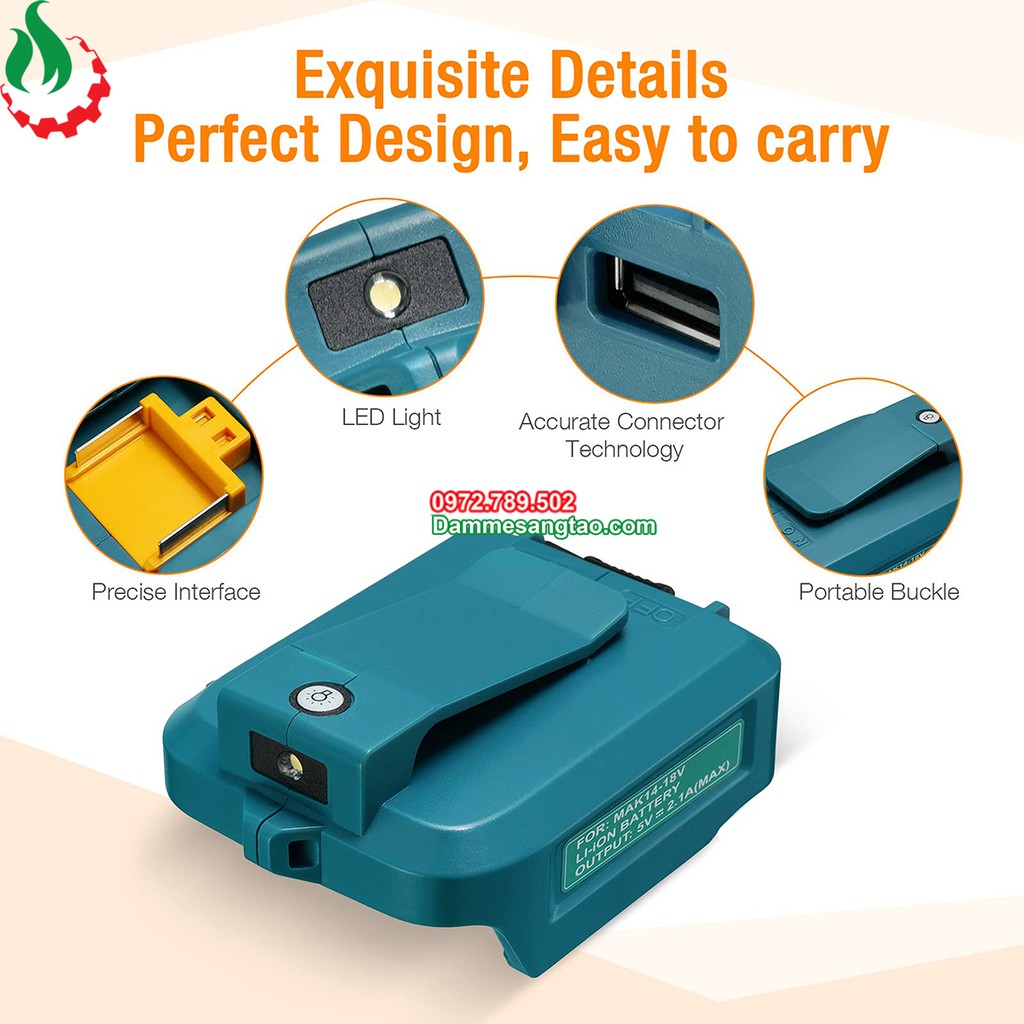 Đế chuyển pin makita 18V sang Usb 5V có đèn led