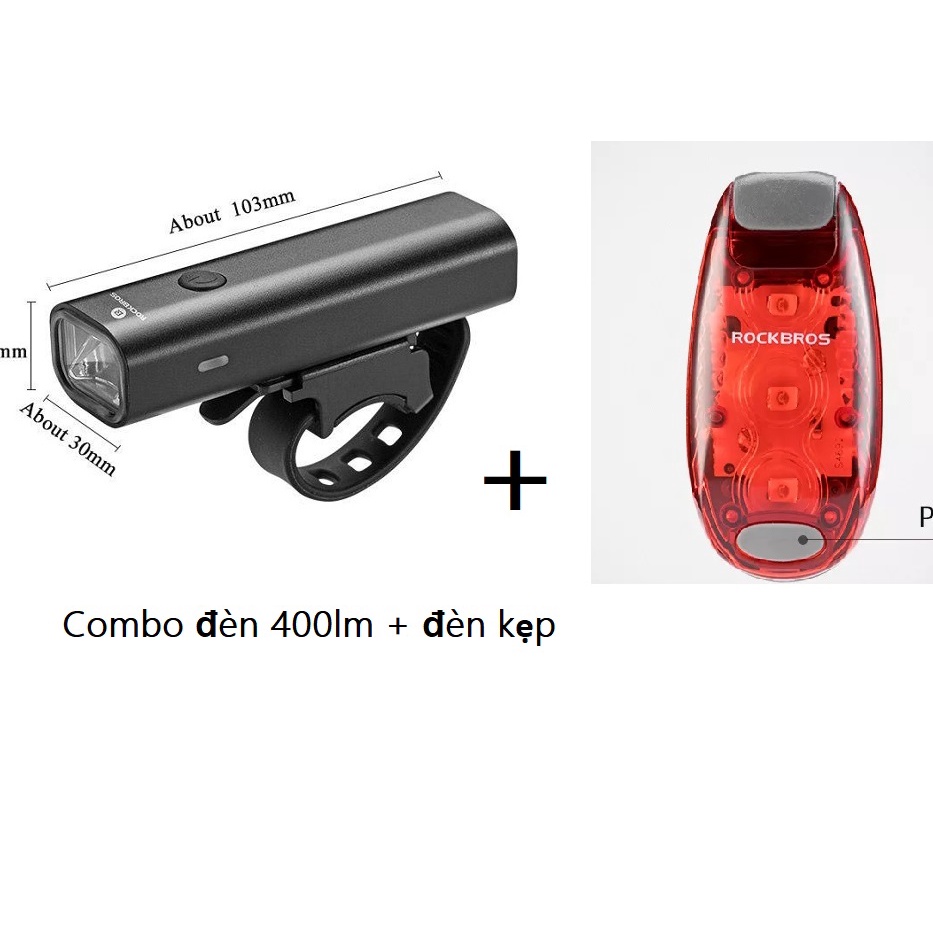 Đèn xe đạp Rockbros 400lm, pin 2000mah, đèn kẹp