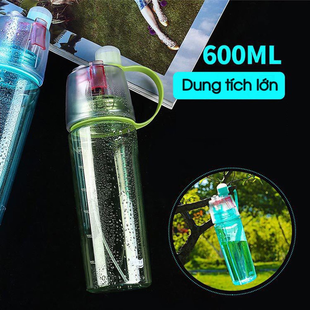 Bình nước phun sương đa năng bình nước mang đi thể thao du lịch dung tích 600ml nhựa ABS BỀN VÀ AN TOÀN MÀU XANH VÀ HỒNG