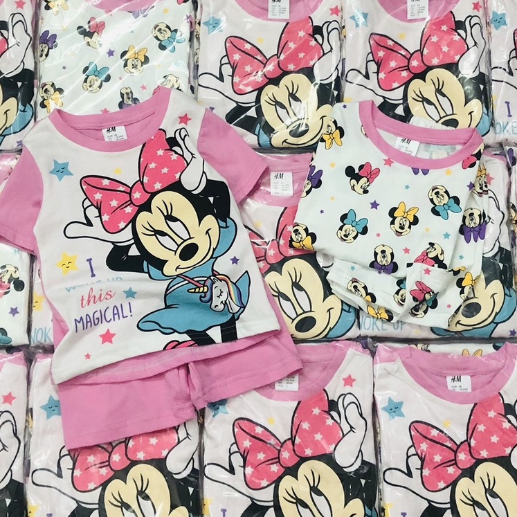 Đồ bộ cộc tay bé gái - Set 2 bộ Minnie hồng HM cho bé gái size 2-7t