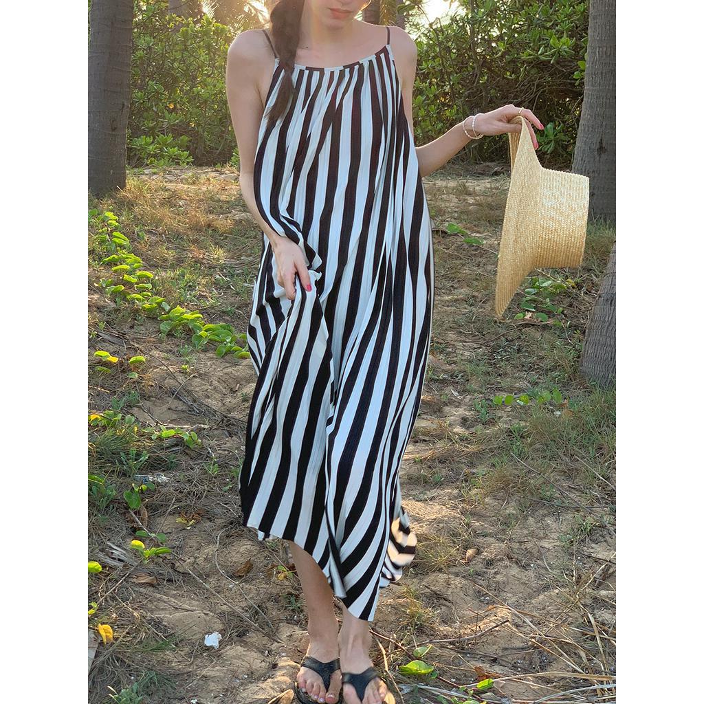 Đầm Hai Dây Dáng Rộng Họa Tiết Kẻ Sọc Thời Trang Mùa Hè 64068