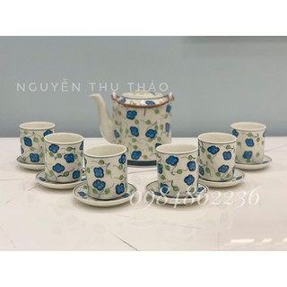 Bộ trà ấm tích vẽ cỏ 4 lá Bát Tràng - Bộ trà Bát Tràng