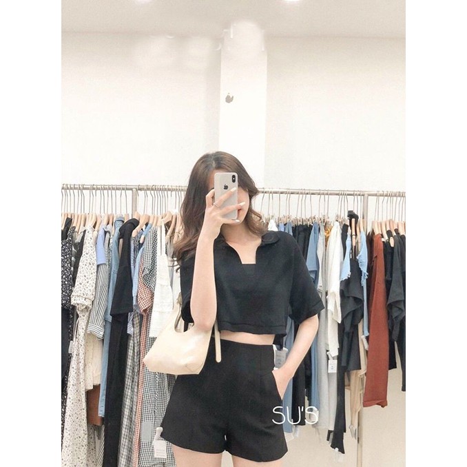 Áo Croptop Nữ Ngắn Tay Kiểu Ôm Co Giãn Cổ Khoét Kiểu Hàn Quốc SADA House Mã 058