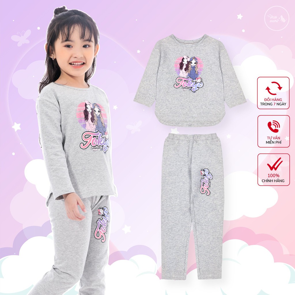 [Made in Vietnam] Bộ dài tay bé gái BIGFOX - MISS MEOW size đại, bộ thu đông cho bé chất cotton in Cô Gái Tokyo3-11 tuổi