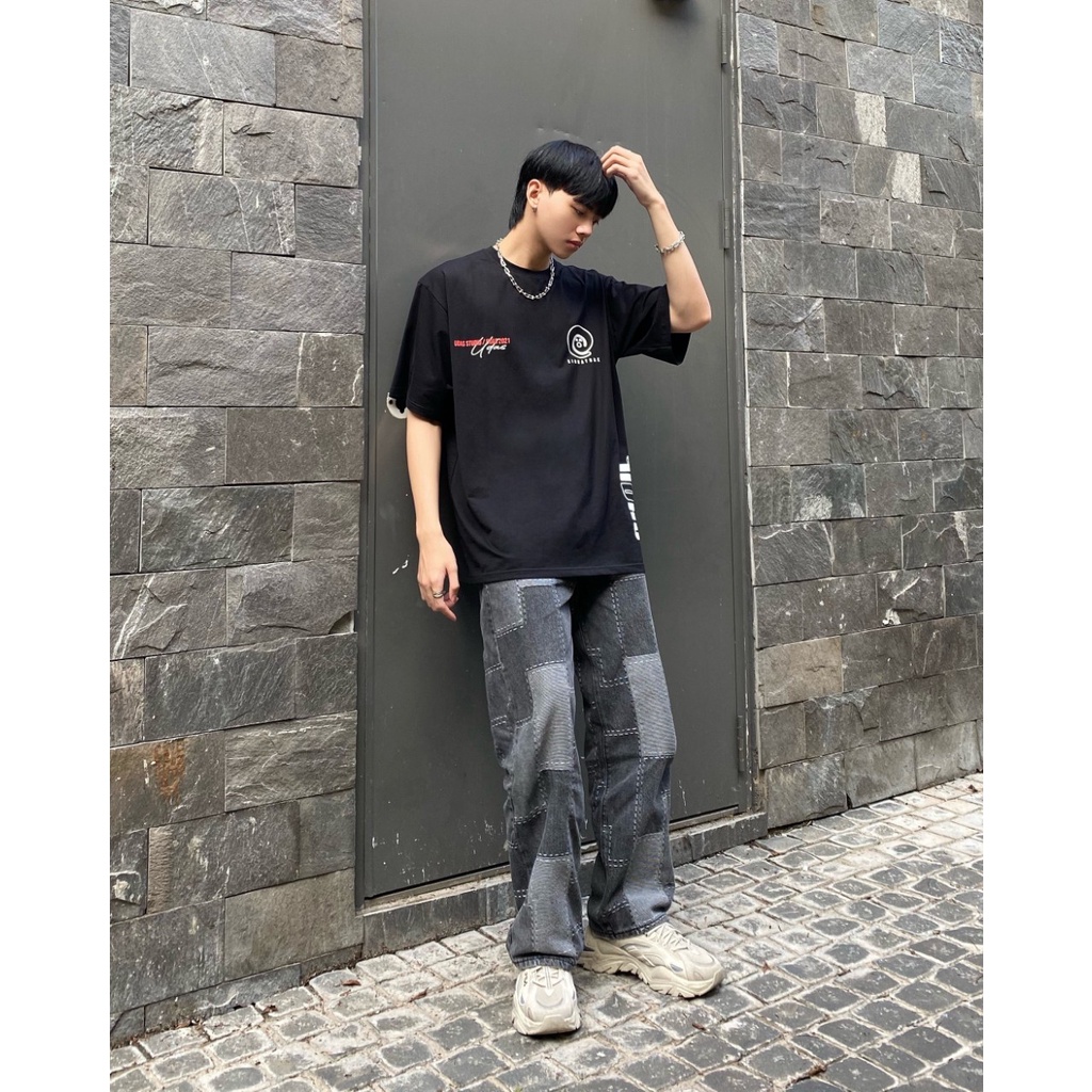 Áo thun tay lỡ UDAS phông Unisex nam nữ Cotton oversize form rộng SIGNATURE - Đen
