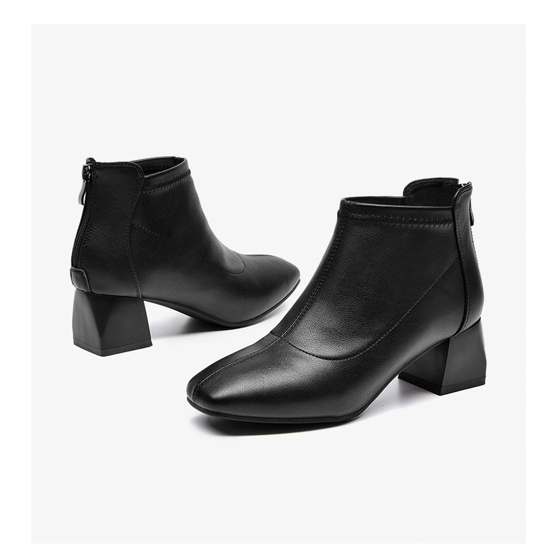 Boot Dusto da mềm, mũi vuông, gót vuông cao 5cm