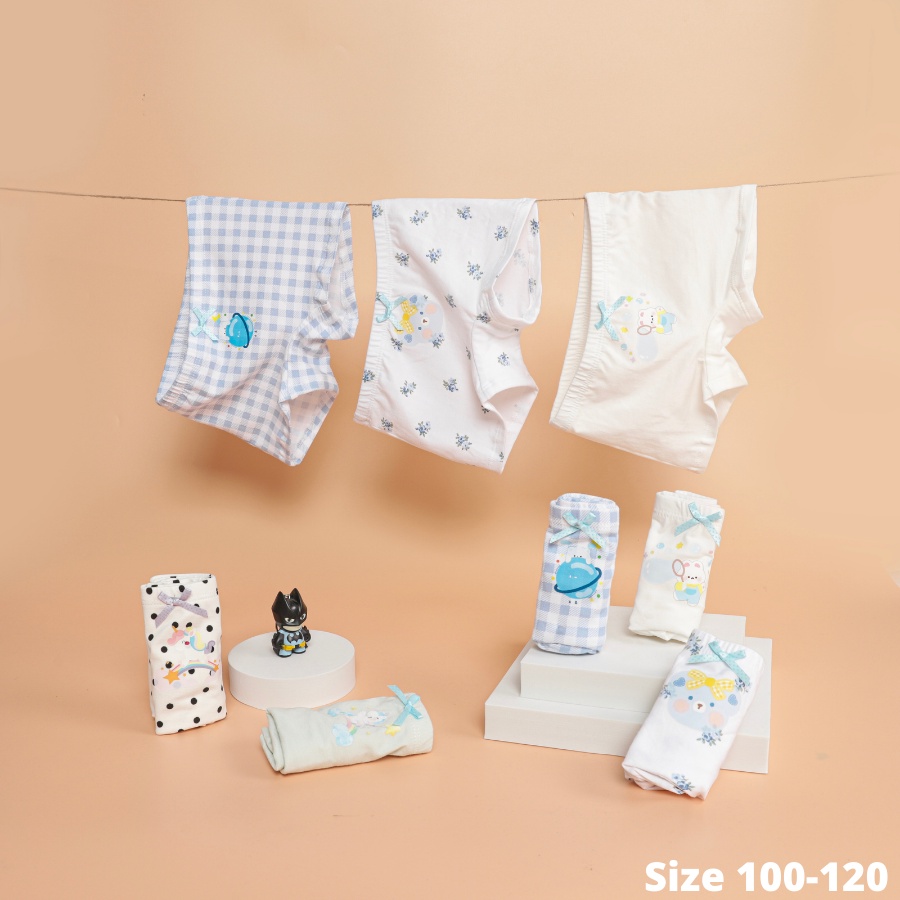 Quần chip đùi bé gái mặc váy vải cotton size nhỏ 100-120 Ninabi NNBN22, combo 3 quần lót cho bé gái