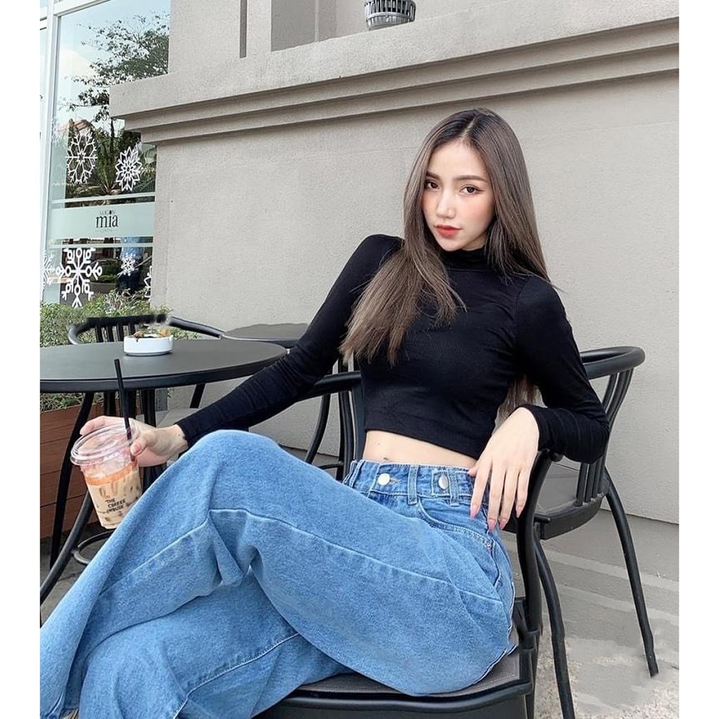 Quần Jean Nữ Ống Rộng Gài Nút 2 Bên Lưng Unisex Ulzzang - Kiểu quần bò nữ jeans cạp cao form Leevin Store - J2031