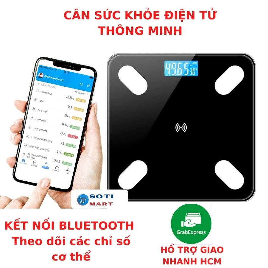 Cân Điện Tử Sức Khoẻ SOTIMART, Cân Sức Khỏe Điện Tử Thông Minh Phân Tích Lượng Mỡ Qua App Điện Thoại Bluetooth