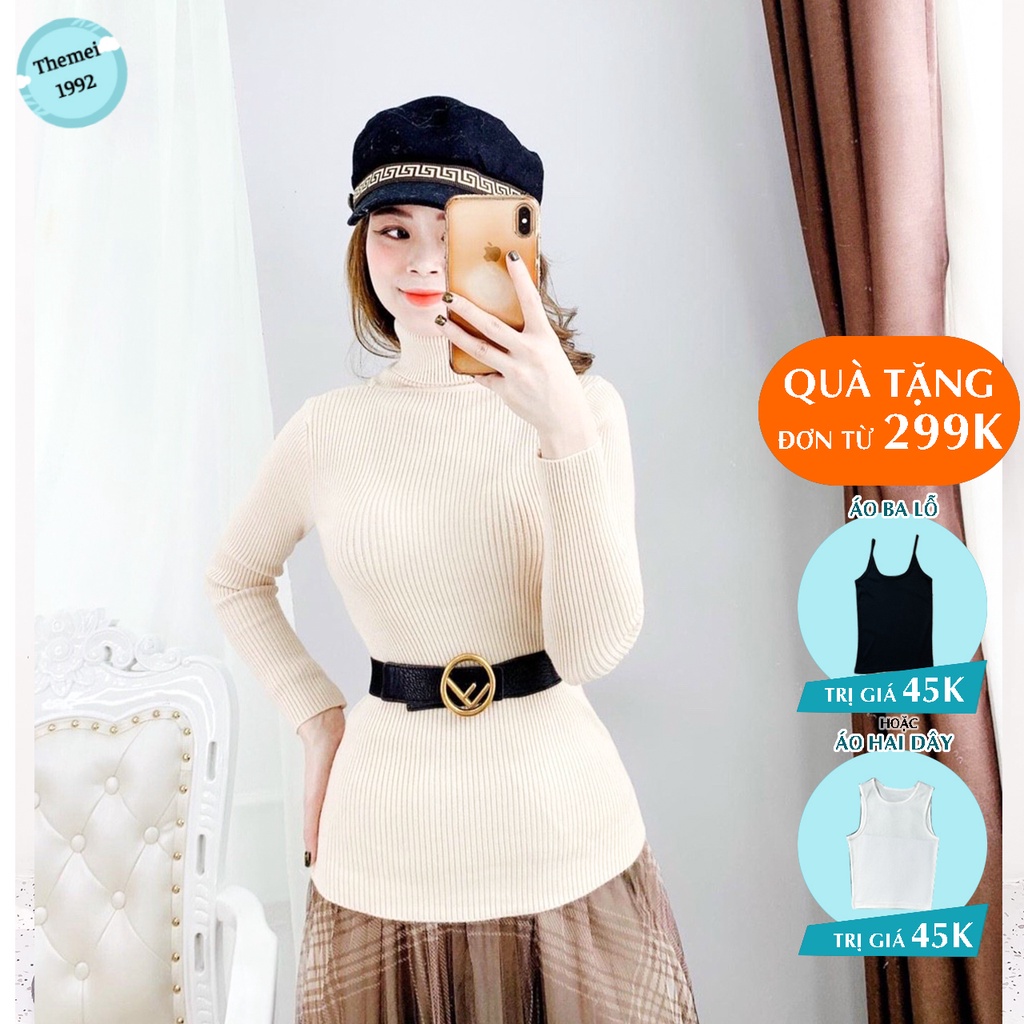 Áo len cổ lọ nữ THEMEI cao cấp - áo len ôm dáng cổ cao 5 phân phong cách Hàn Quốc