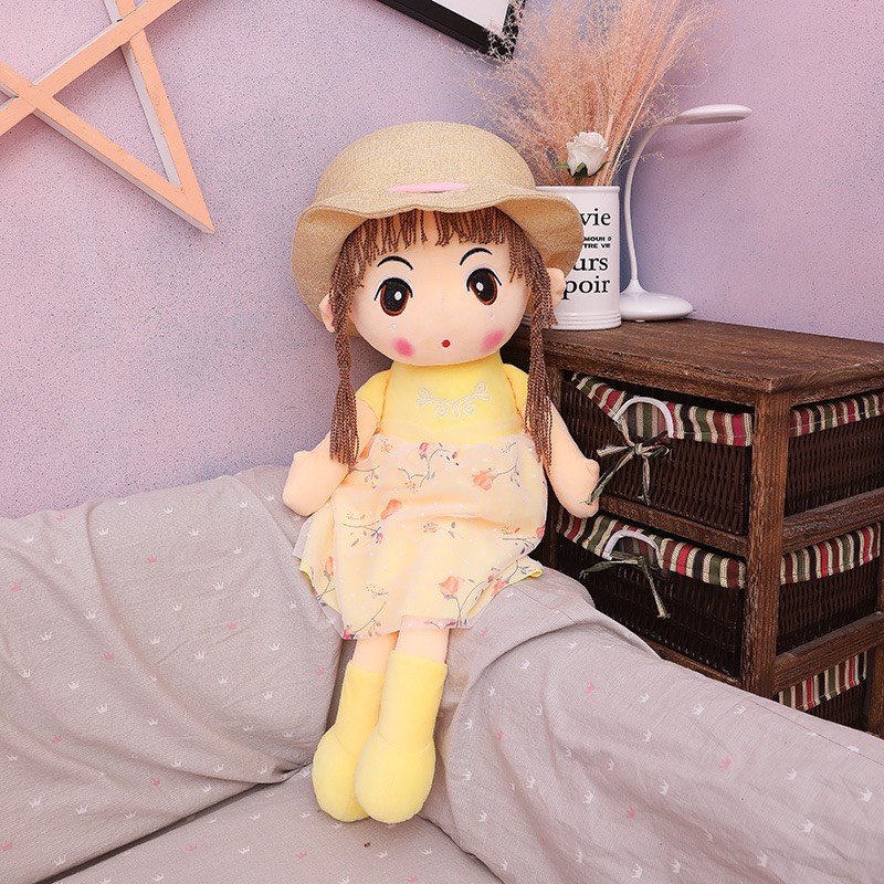 Búp Bê Váy Hoa Mũ Thô Cao 45cm Mầu Hồng Đậm