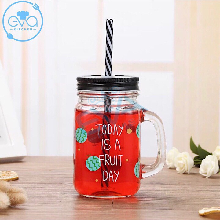 Ly Quai Thuỷ Tinh In Hình Trái Cây 450 Ml