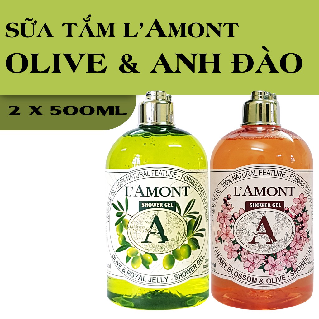 Combo 2 Chai Sữa Tắm LAMONT En Provence Hương Hoa Anh Đào và Hương Olive 500ml/chai