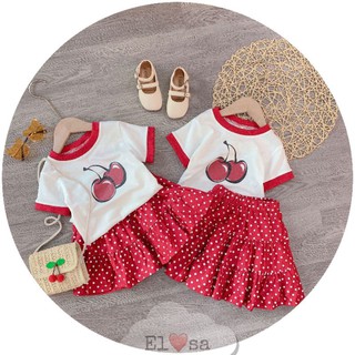 Sét váy cherry đỏ cv tầng cho bé gái