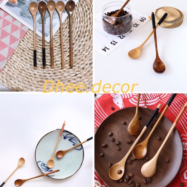 Thìa gỗ cán dài phong cách vintage (thìa gỗ, muỗng gỗ cao cấp)
