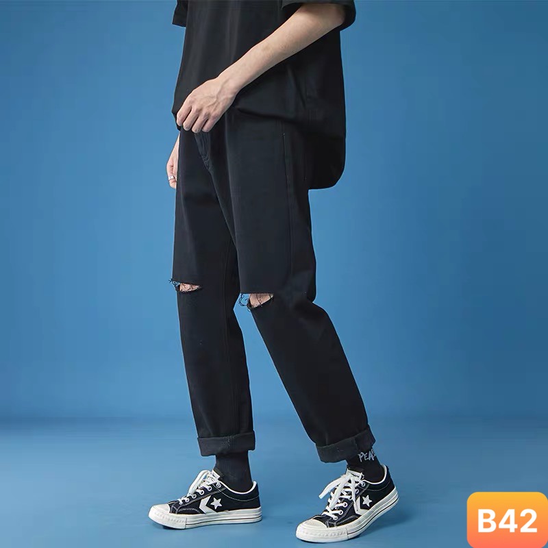 Quần jeans nam boy phố rách vá gối màu xanh chất bò cao cấp co dãn 4 chiều form dáng skinny Lavado 333 mới