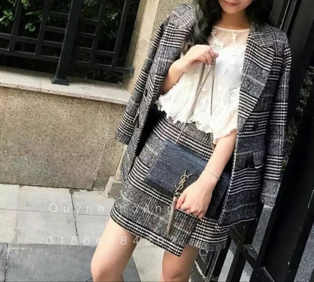 sét áo vest và chân váy dạ kẻ | BigBuy360 - bigbuy360.vn