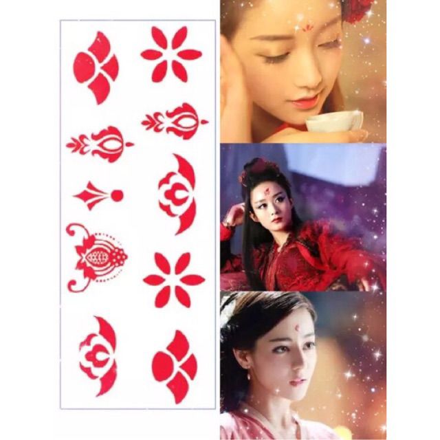 Combo 30 tờ Hình xăm nước tatoo mini dán trán Chu Sa, Võ Tắc Thiên cổ trang cosplay đẹp dễ thương