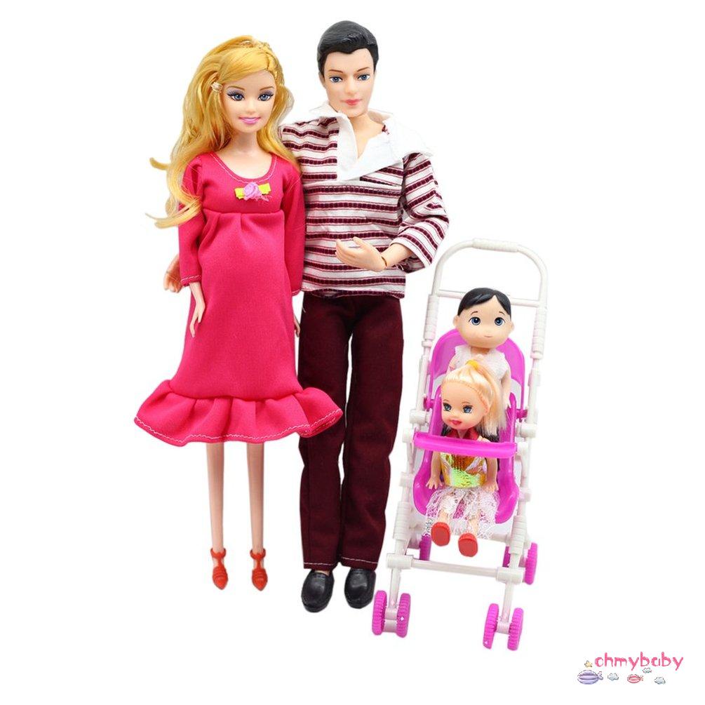 Set 5 búp bê mang thai mẹ và con trai + 2 xe đẩy em bé